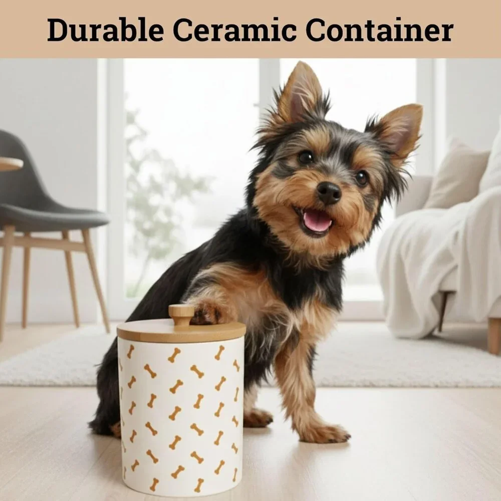 Ceramic Dog Treat Jar for Kitchen Counter